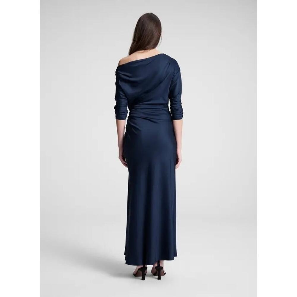 NWT A.L.C. Piper Dark Saphire One-Shoulder Neckline Satin Maxi Dress Size 00 - Picture 4 of 5